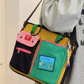 Japanese Y2k 16 Inch Laptop Bags Contrast Color Patchwork High-capacity Handbags Harajuku Grunge Shoulder Underarm Bag
