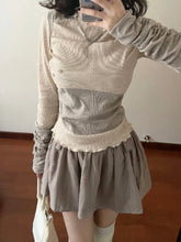 Voguable Elegant Casual Outwear 2 Piece Skirt Set Woman Slim Bodycon Knitted Blouse + Sweet Y2k Mini Skirt Suit Chic