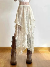 Asymmetrical Lace Skirt Vintage Y2K Aesthetic High Waist Mid Skirts Ladies Holiday Outfits New