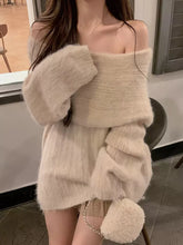 Design White Knitted Sweater Long Sleeve Pure Color Korean Y2k Clothing Elegant Pullover Female