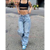 Jeans y2k Aesthetic Clothes Mid Waist Baggy Loose Trousers with Pockets Ladies Denim Pants Streetwear