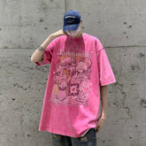 High Street American Short Sleeve T-shirt Graffiti Loose Washed Trend Y2k Casual Top Tshirt Streetwear Cotton Tees