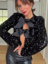 Holiday Tie-front Sequined Jacket For Y2K Shiny Chic Cropped Coat FeElegant Long Sleeve Lady Party Outerwear