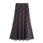 High Waist Retro Chic Plaid Long Skirt Elegant Zipper Skirt Streetwear Y2K A-line Skirt