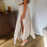 Folds Split Long Skirt Low Rise Loose A-line Midi Skirts For Casual y2k Ladies Holiday Outfits Harajuku 90s