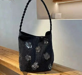 Korean Sequined Flower Jacquard Femme Shoulder Bags Y2k Aesthetic All Match Vintage Handbags Casual Shopping Underarm Bag