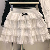 Y2K Lace Skirt Sweet Preppy Patchwork Tutu Skirt High Waist White Lolita FeMini Cake Skirt