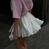 White Ruffle Mini Skirts A-line Irregular Cupcake Skirt Patchwork Elastic Waist Girl Y2K Tutu Short Skirt