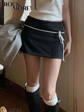 Voguable Bow Ribbon Stitching Mini Skirts Coquette Outfits Low Waist Elastic Short Skirts Y2K Aesthetic Fairycore Korean New