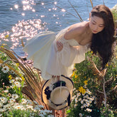 Voguable White Bubble Sleeve Dress Niche Design Pure Princess Skirt Girl Elegantes Party Prom Vintage Evening Y2k