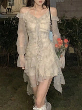 Voguable Y2K Ruffles Irregular Short Dress Tie Dye Flare Sleeves Elegant Party Dress Prom Robe Halter Vestidos