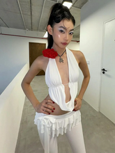 Voguable Solid Bow Lacing Patchwork Double Layer Ruffles Flare Pants Mid Rise Slim Trousers Hottie Y2K Streetwear