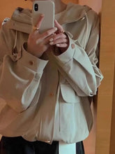 Chic Korean sle Design Hem Drawstring Cargo Wind Pocket Hood Trench coat Jacket Clothing Y2K Tops