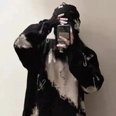 Y2k Grunge Black Ripped Sweater Vintage Distressed Knitted Jumper Gothic Oversized Knitwear Korean Tide Top