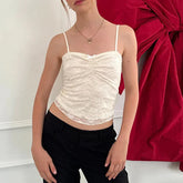 Voguable Sweet Floral Lace Patchwork Crop Top White Black Coquette Aesthetic Double Layer Folds Camis Y2K Cute Vest Women