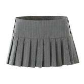 Mini skirt y2k clothes kawaii korean striped skirts for grey mini skirts woman pleated micro skirts with buttons
