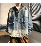 American Short Cowboy Jackets Outwear High Street Raw Edge Design Denim Jacket Man Woman Hip Hop Retro Wash Cargo Coats y2k