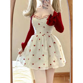 Voguable Woman Korean Suit Kawaii Floral 2 Piece Dress Set Elegant Short Cardigan Beach Sleeveless Y2k Mini Dress Chic