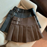 S-3XL Y2K Pu Leather Mini Skirts Streetwear High Waist Pleated Skirt Vintage Korean Black Slim Casual A Line Skirts