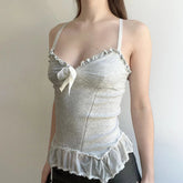 Voguable Y2K Lace Ruffles Crop Top Coquette Aesthetic Bow Milkmaid Corset Cute Japanese Lolita Style Camis Fairy Vest