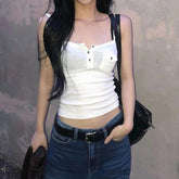 y2k Tops Solid Color Button Front Spaghetti Strap Sleeveless Camisole with Pocket Decor 2000s Vest Streetwear