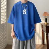 Waffle Letter Print T-shirts Urban Style Half-sleeved Light Thin Breathable Y2k Unisex O-neck Tops Tee