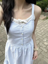 Voguable Vintage Girls Y2K Sweet Slim Striped Mini Dress Ladies Soft Cotton Cute Strapped Dresses for Chic Outfits