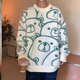 Voguable Winter Thickened Warm Sweater Cartoon Bear Head Graphic Jumper Pullover Preppy Couples Hip Hop Streetwear Y2K Tops Casual