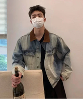and Style Distressed Denim Jacket Korean Style Premium Contrast Color Casual Lapel Clothing Y2k