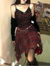 Voguable Grunge Aesthetic Y2k Plaid One Piece Dress Slim Vintage Lace Mini Dresses Party Mesh Casual Harajuku Clothing