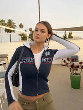 Voguable Patchwork Knitted Cropped Jackets Y2K Street Zipper Coats Long Sleeves Outerwear Moto & Biker