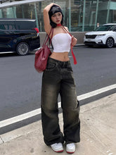 Voguable Streetwear Jeans Harajuku Cargo Pants Y2K Casual Denim Distressed Straight Wide Leg Trousers FeKorean