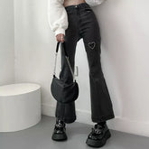 Jeans for Vintage Black Denim Flare Pants Streetwear High Waist Slim Mom Trouser Harajuku Y2K Pants