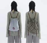 Patchwork Drawstring Vintage Plaid Backpack Y2k Aesthetic Grunge Schoolbags Streetwear Y2k Aesthetic Backpacks for Women