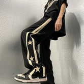 Voguable Y2K Star Sweatpants Black Sports Pants Wide Leg Trousers Japanese Streetwear Hip Hop Graphic Loose Casual