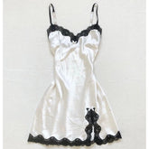 dress lace Harajuku solid color Y2K slit short skirt cute emo girls comfortable satin aesthetic sling dress