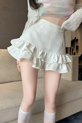 Black Ruffled Mini Skirt Y2K Sweet Preppy Casual Shorts Skirts Korean High Waist Folds A Line Skirts