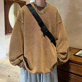 American Washed Old Pullovers Sweatshirts Loose Solid Color Large Size Warm O Neck Tops Hip Hop Y2k Sweatshirt