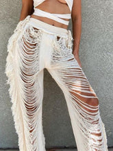 Y2K Solid Knitted Straight Pants Hipster Tassel Hollow Out High-Waist Bottoms Streetwear Christmas Trousers New