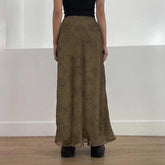 y2k Vintage A-line Skirt Retro Floral Print Loose Patchwork Long Skirts for Harajuku Casual Low Rise Ladies Bottoms