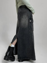 Voguable Vintage Pocket Split Washed Denim Maxi Skirt High Waist Y2K Streetwear Long Skirts Harajuku Korean Fairy Grunge