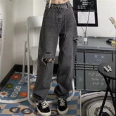 Voguable Girl High Street High Waist Denim Pants Femme Korean Trousers Grunge Punk Vintage Hole Streetwear Woman Jeans Y2K