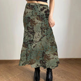 Vintage Print Loose Midi Skirt Retro y2k Low Rise Casual Skirts 2000s Aesthetic Ladies's Bottoms Harajuku Clothing