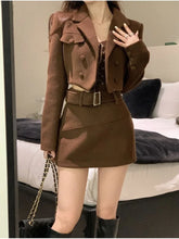 Voguable Warm Short Coat + Slim Vest + Bodycon Y2k Mini Skirt Korean 3 Piece Set Elegant Clothing Woman Chic