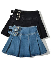 Denim Y2k Skirt with Pleats and Belt 90s E-girl Korean Skirts For High Street Jeans Short Bottom