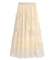 Langer Tüllrock mit 3D-Blumenmuster