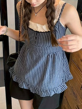 Y2K Checkered Faux Two-Piece Lace Layered Tank Top for Japanese And Korean Style.