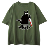 Schwarze Katze "Was" T-Shirt