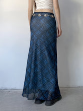 Y2K-Inspired Vintage Plaid Mesh Maxi Skirt with Bow Detail - Stretchy & Machine Washable, Elegant Two-Layer Design for Women