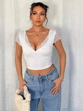 V-Neck Lace Solid Color Top